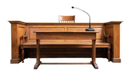 Empty witness stand with microphone isolated on transparent background.