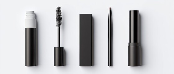 Flat lay of black cosmetic packaging