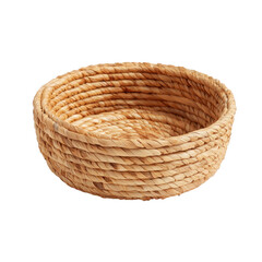 Woven Round Natural Fiber Basket with Textured Coils isolated on a transparent background image