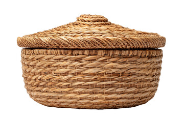 Woven Round Basket with Textured Lid and Natural Fibers isolated on a transparent background image