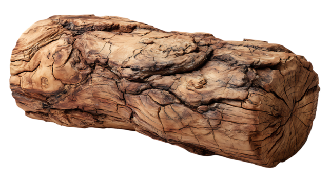 A weathered log isolated on transparent background.
