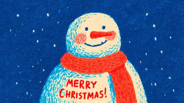 Cheerful snowman in winter forest with Merry Christmas text for festive decoration and cards - Powered by Adobe