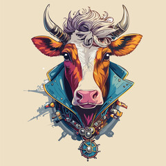 Flying cow in a punk style