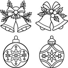 Christmas line elements vector, Christmas elements vector ,minimalist new year elements, line art christmas collection

