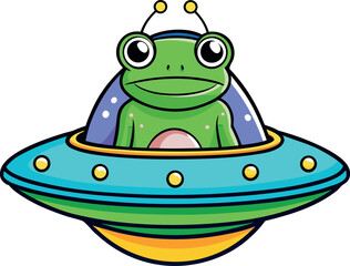An Adorable Alien Frog Pilot Travels Through Space in a Flying Saucer