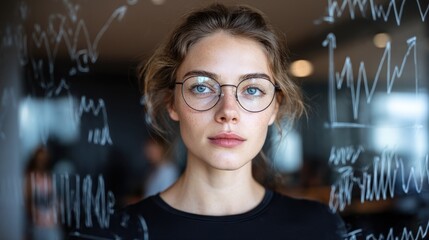 Focused medium shot of an analyst using AI tools to predict future market trends with blurred office background highlighting concentration.