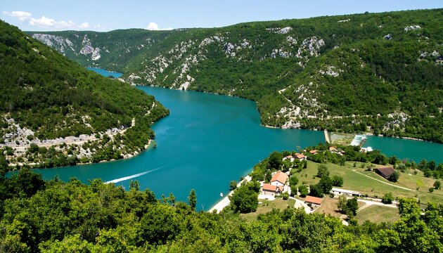 Stunning panoramic view of the turquoise Vrbas river canyon in Bosnia and Herzegovina