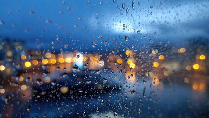 Obraz premium Rainy night city lights through raindrops