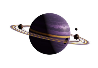 Isolated purple gas giant with ring system and asteroid moons in outer space universe © Florin