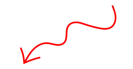 Red wavy arrow pointing downwards isolated on transparent background