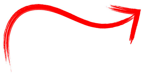 Red brush stroke arrow pointing right isolated on transparent background