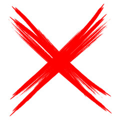Red brush stroke cross isolated on transparent background