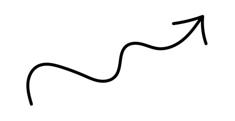 Black wavy arrow pointing upwards isolated on transparent background