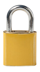 Naklejka premium A yellow padlock with a silver shackle isolated on transparent background.