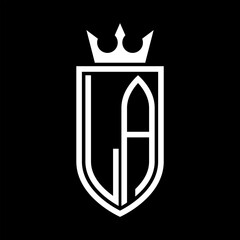 LA Vector logo of initials shield with crown and minimalist, elegant style