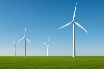 Fototapeta premium Wind Turbines on Green Field under Blue Sky