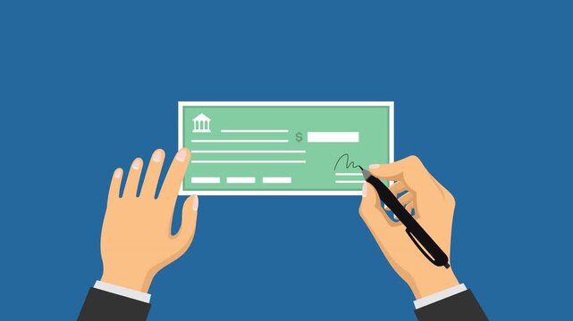 signature bank checks video animation flat concept