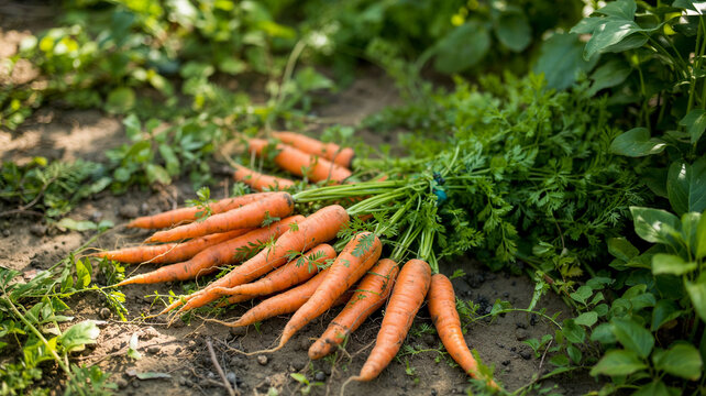 A harvest yields fresh carots coated in dirt