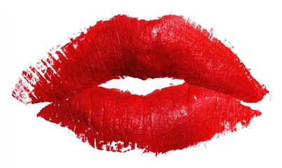 Fototapeta premium Red lipstick kiss print on white background (1)