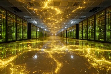 A futuristic server farm hallway