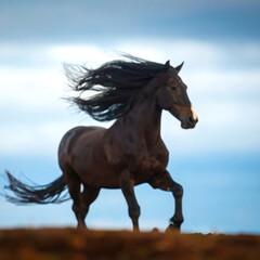 Obraz premium Majestic horse in motion against a cloudy sky