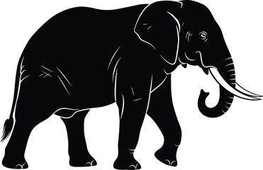 Fototapeta premium Majestic elephant silhouette walking gracefully in profile, showcasing its powerful form and tusks.