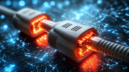 Fiber optic cables glowing with colorful lights, representing high-speed data transmission, communication networks, and modern digital connectivity concepts.