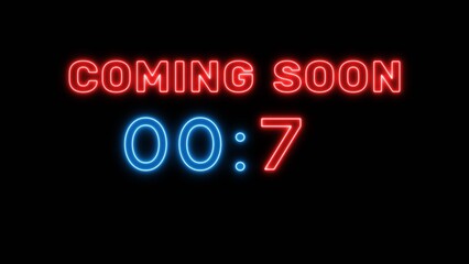 7 second countdown timer. Neon timer number 7 illustration.