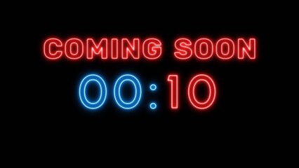 10 second countdown timer. Neon timer number 10 illustration.
