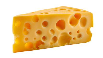 A chunk of swiss cheese isolated on transparent background.