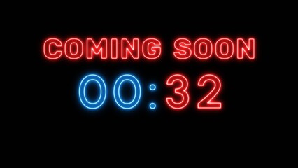 32 second countdown timer. Neon timer number 32 illustration.