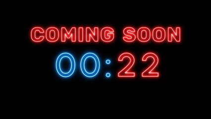 22 second countdown timer. Neon timer number 22 illustration.