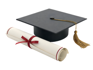 Dark Gray Graduation Cap and Rolled Ivory Diploma with Burgundy Ribbon and Gold Tassel Minimalist 3 D Render