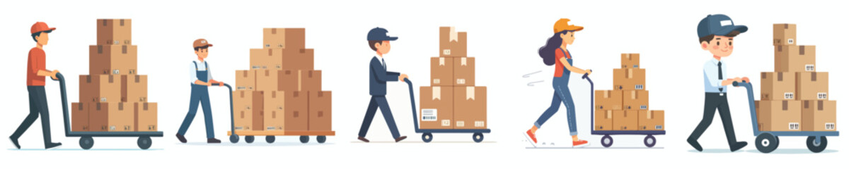 vector of a warehouse employee pushing a trolley © Vector