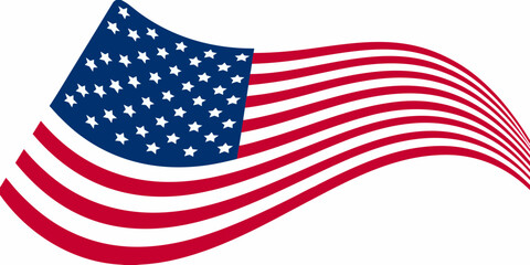 Stylized waving american flag with stars and stripes on a white background