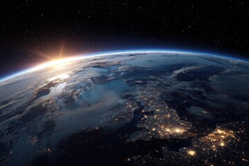 Earth from space at sunrise over Europe