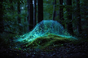 Mystical forest mound glowing with light
