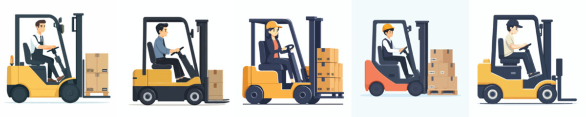vector of a warehouse employee forklift operator