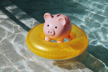 Piggy bank floats on pool toy