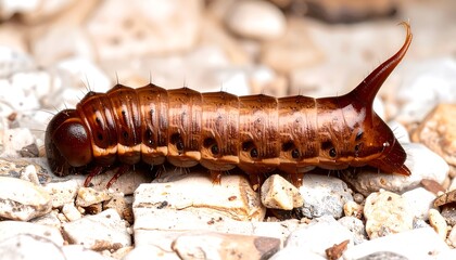 Close-up of a brown caterpillar on stones