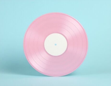 Mavi bir arka plan &uuml;zerinde pembe vinil plak