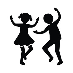 Children Dancing Pictogram Isolated on White Background
