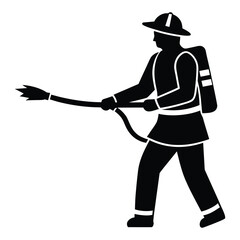 Firefighter Spraying Water Vector Icon Isolated on White