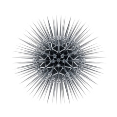 Fototapeta premium A photorealistic macro shot of a single, shimmering silver geometric fireworks burst with crystalline forms and cool glow, against a transparent background with soft studio light. Concept of