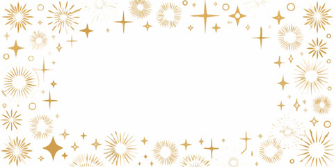 Elegant golden starburst and sparkle border design on white background for celebrations