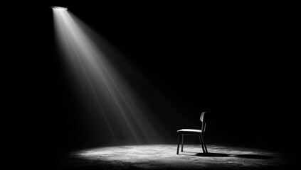 Empty chair illuminated by spotlight