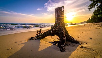 Sun-drenched beach stump