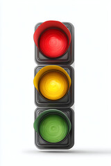 Vertical traffic light with red, yellow, and green signals against a plain white background
