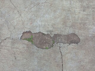 Broken Concrete Pavement with a Pothole and Weeds