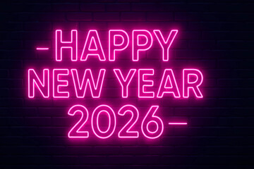 Obraz premium New Year and Christmas 2025/2026. New Year's background. Festive mood. Postcard. Bright lights. Neon signboard.